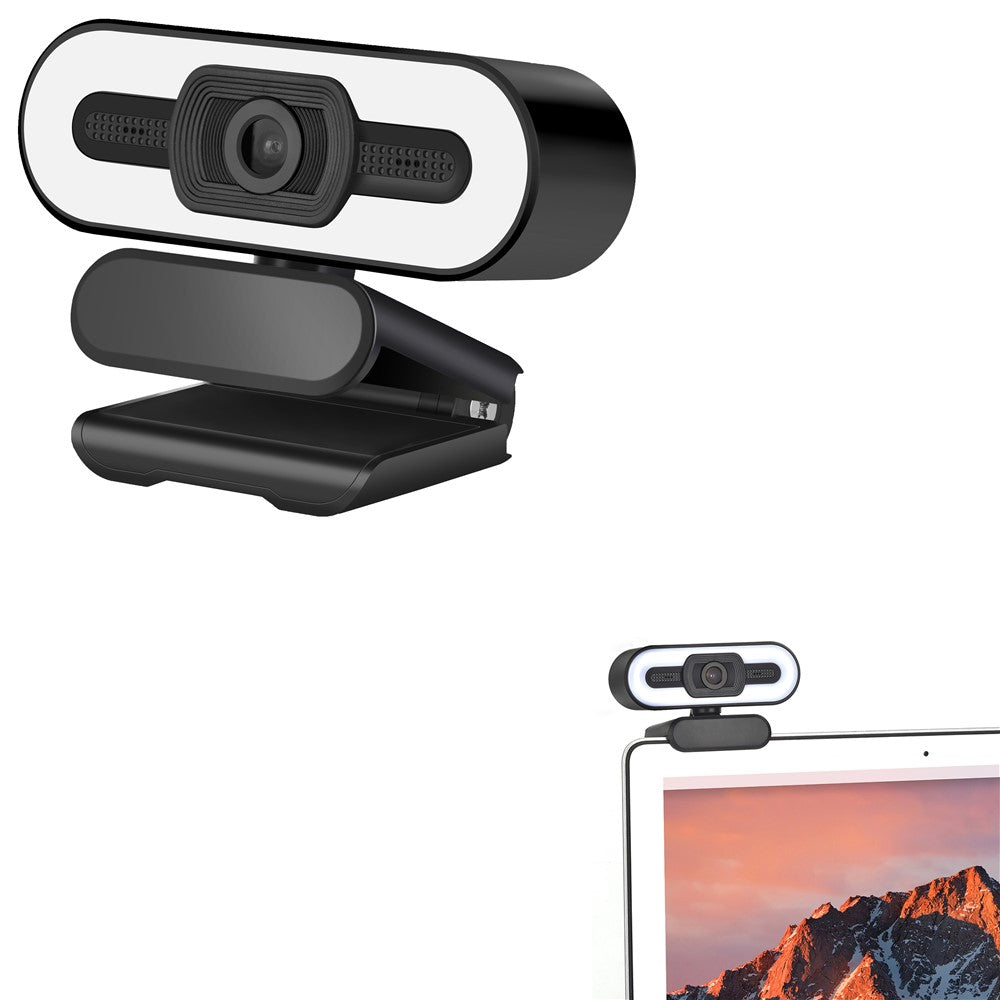 A55 1080P computerkamera til hjemmekontoret med indbygget mikrofon til liveundervisning USB-webcam med LED-fyldlys