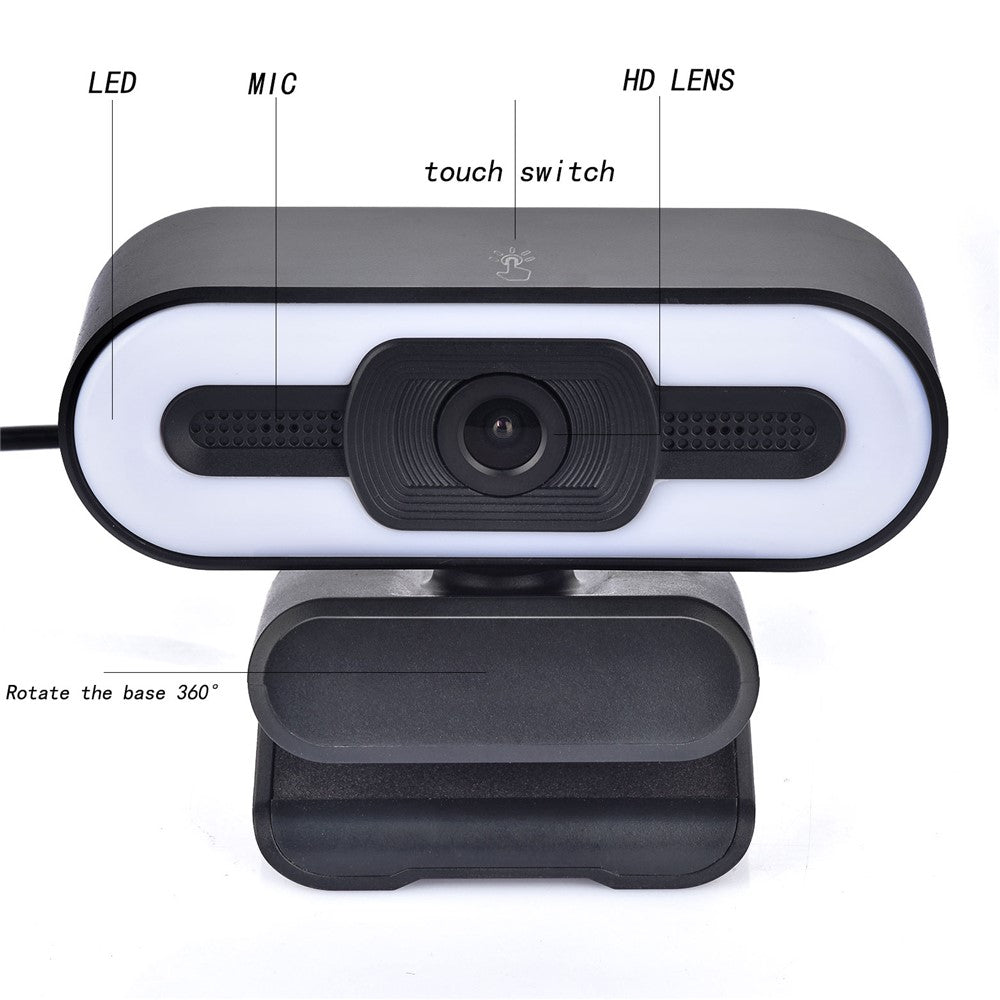 A55 1080P computerkamera til hjemmekontoret med indbygget mikrofon til liveundervisning USB-webcam med LED-fyldlys