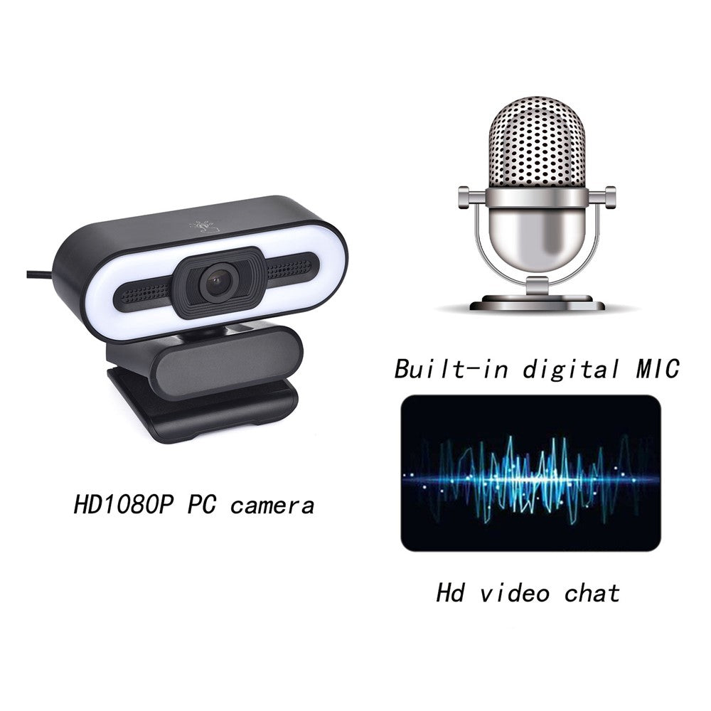 A55 1080P computerkamera til hjemmekontoret med indbygget mikrofon til liveundervisning USB-webcam med LED-fyldlys