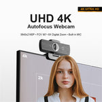 H500 3840*2160p UHD 4K 60FPS Webcam Autofokus Webkamera PC-kamera med mikrofon