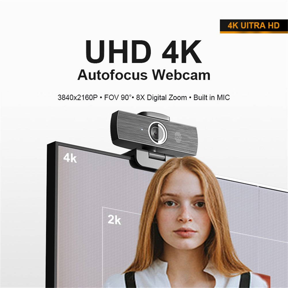 H500 3840*2160p UHD 4K 60FPS Webcam Autofokus Webkamera PC-kamera med mikrofon