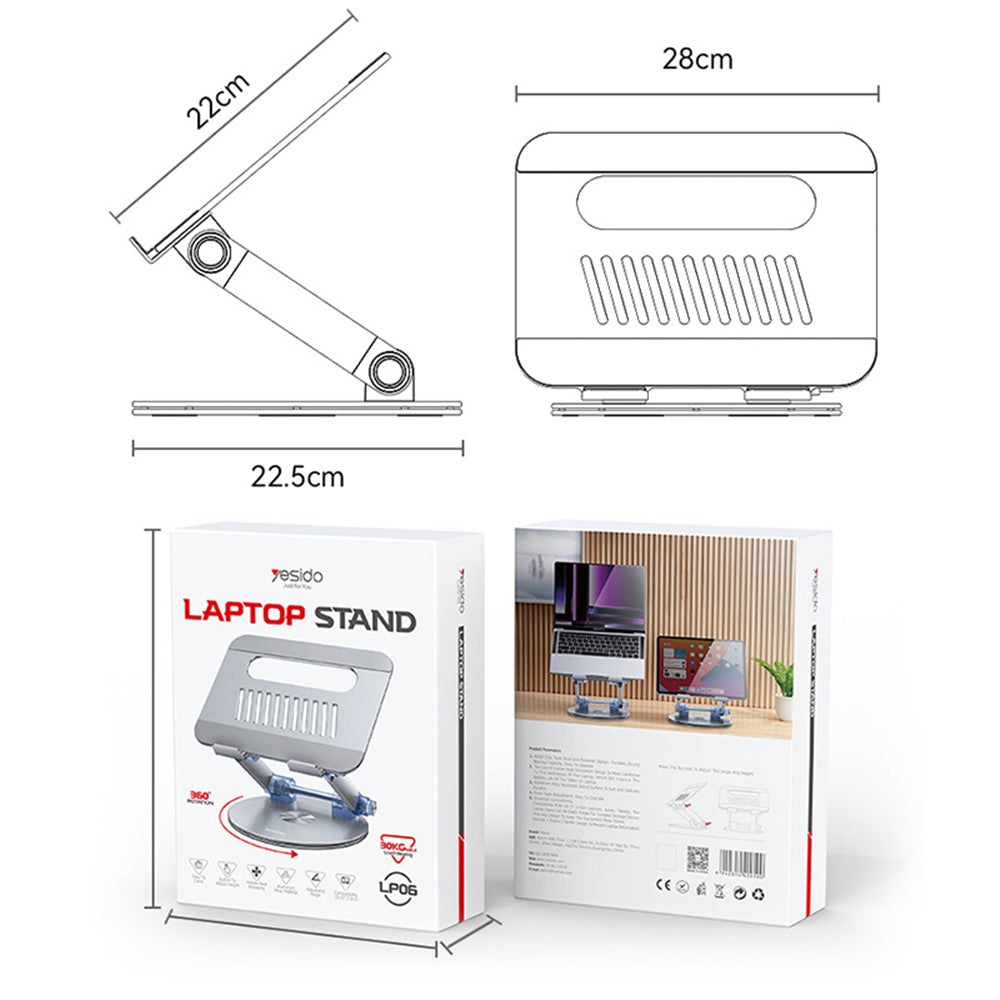 YESIDO LP06 Aluminum Alloy Foldable Laptop Bracket Rotatable Heat Dissipation Notebook Desktop Stand
