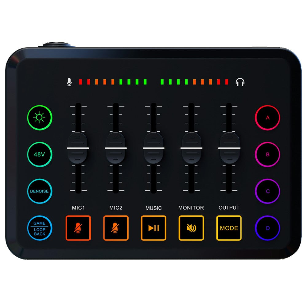 F9 Sound Card for Live Streaming Professional Audio Mixer with 48V Phantom Power Voice Changer RGB Lights