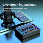 F9 Sound Card for Live Streaming Professional Audio Mixer with 48V Phantom Power Voice Changer RGB Lights