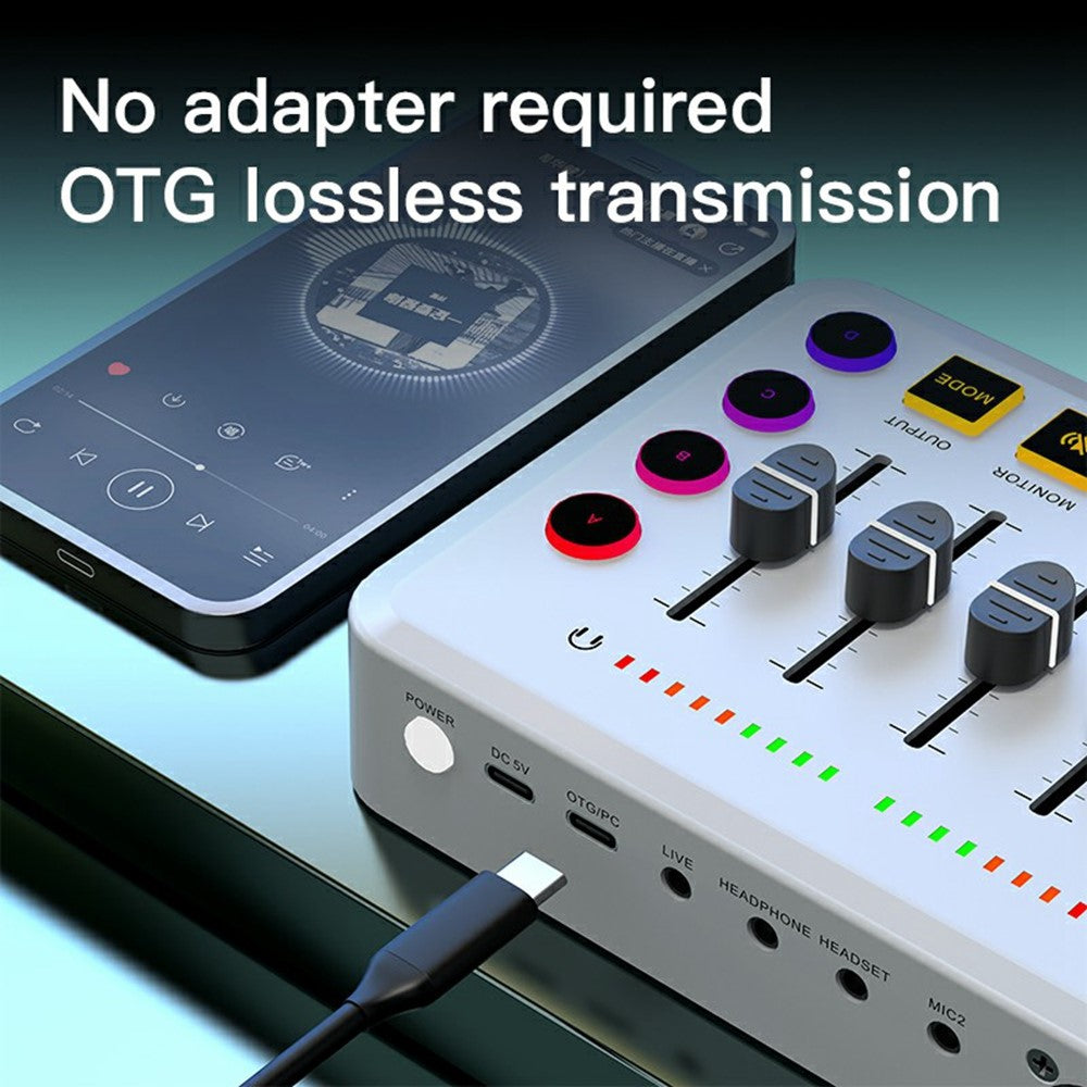 F9 Sound Card for Live Streaming Professional Audio Mixer with 48V Phantom Power Voice Changer RGB Lights