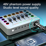 F9 Sound Card for Live Streaming Professional Audio Mixer with 48V Phantom Power Voice Changer RGB Lights