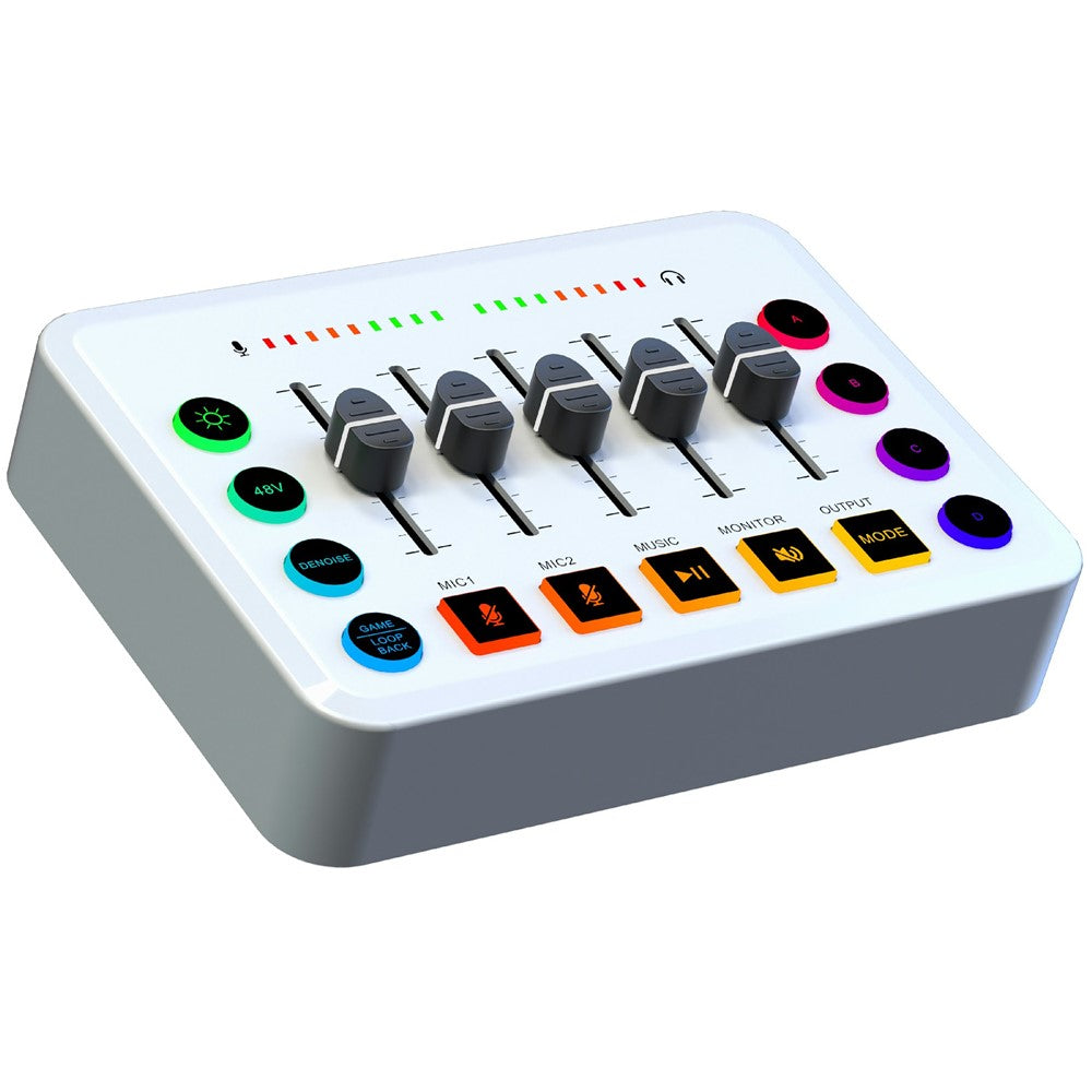 F9 Sound Card for Live Streaming Professional Audio Mixer with 48V Phantom Power Voice Changer RGB Lights