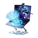 Laptopstander i kulstofstål med RGB-lysventilator, 360-graders rotation, gaming/kontor kølebeslag