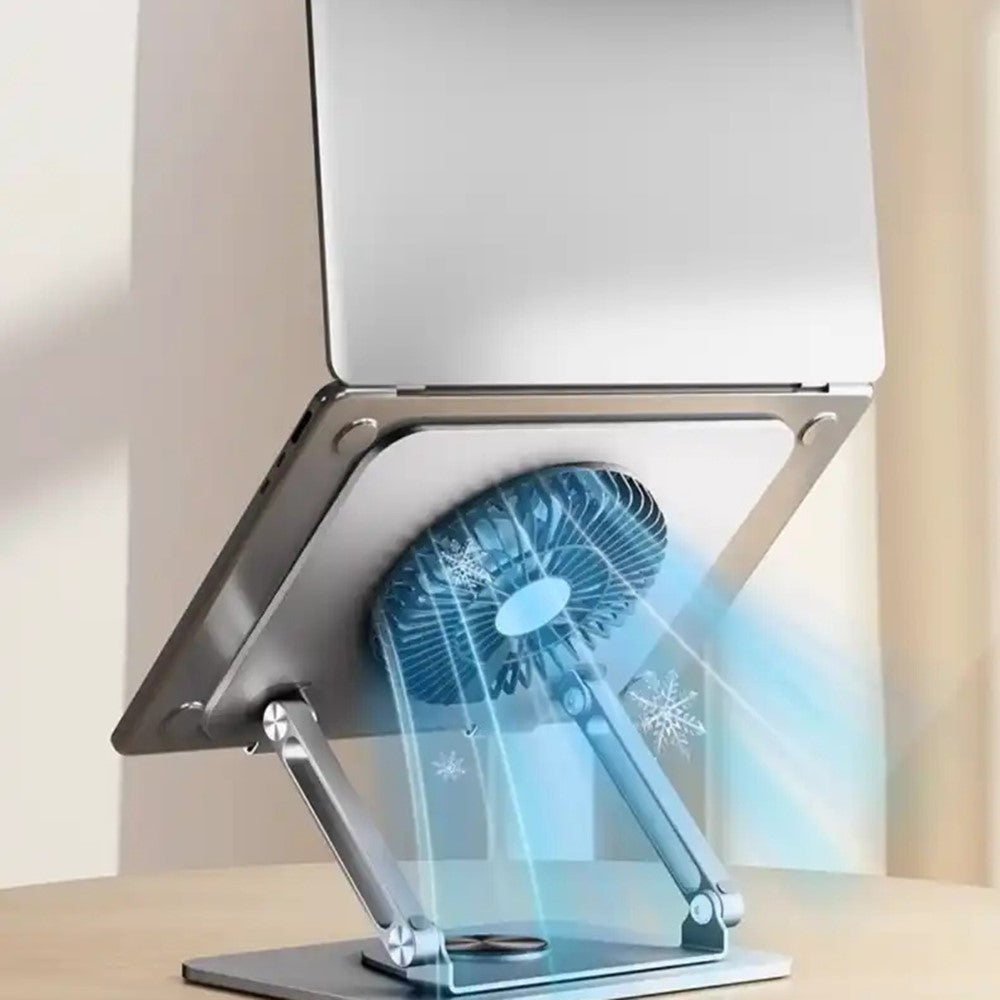 Laptopstander i kulstofstål med RGB-lysventilator, 360-graders rotation, gaming/kontor kølebeslag
