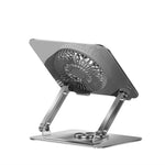 Laptopstander i kulstofstål med RGB-lysventilator, 360-graders rotation, gaming/kontor kølebeslag