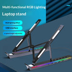 6 højdejusterbar laptopstander med RGB-baggrundsbelyst USB-hub i aluminiumlegering, sammenklappelig notebookholder