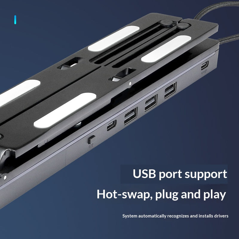6 højdejusterbar laptopstander med RGB-baggrundsbelyst USB-hub i aluminiumlegering, sammenklappelig notebookholder