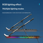 6 højdejusterbar laptopstander med RGB-baggrundsbelyst USB-hub i aluminiumlegering, sammenklappelig notebookholder