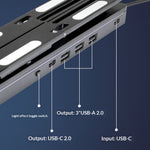 6 højdejusterbar laptopstander med RGB-baggrundsbelyst USB-hub i aluminiumlegering, sammenklappelig notebookholder