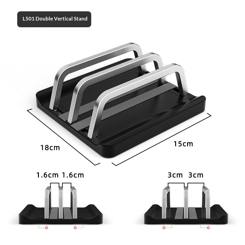 L501 2-Slot Vertical Laptop Stand ABS + Aluminum Alloy Adjustable Desktop Notebook Storage Holder Support