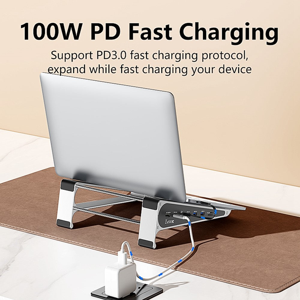 BLUEENDLESS ST708 7 in 1 Laptop Stand Riser Type-C Hub with 4K 60Hz HD + PD 100W + 3 USB 3.0 + TF Card Reader