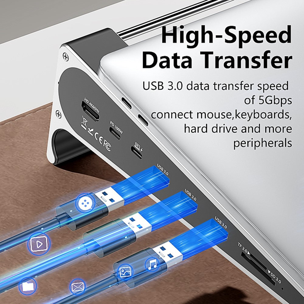 BLUEENDLESS ST708 7 in 1 Laptop Stand Riser Type-C Hub with 4K 60Hz HD + PD 100W + 3 USB 3.0 + TF Card Reader