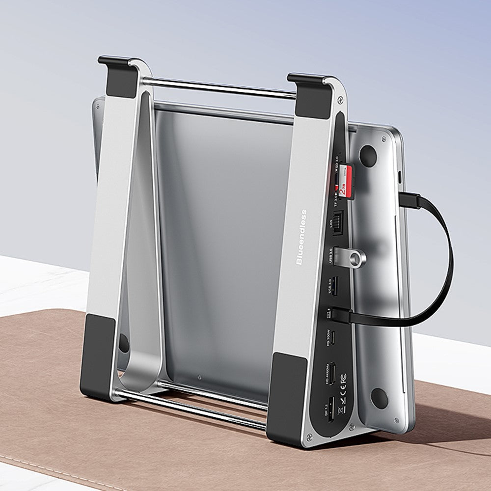 BLUEENDLESS ST708 7 in 1 Laptop Stand Riser Type-C Hub with 4K 60Hz HD + PD 100W + 3 USB 3.0 + TF Card Reader