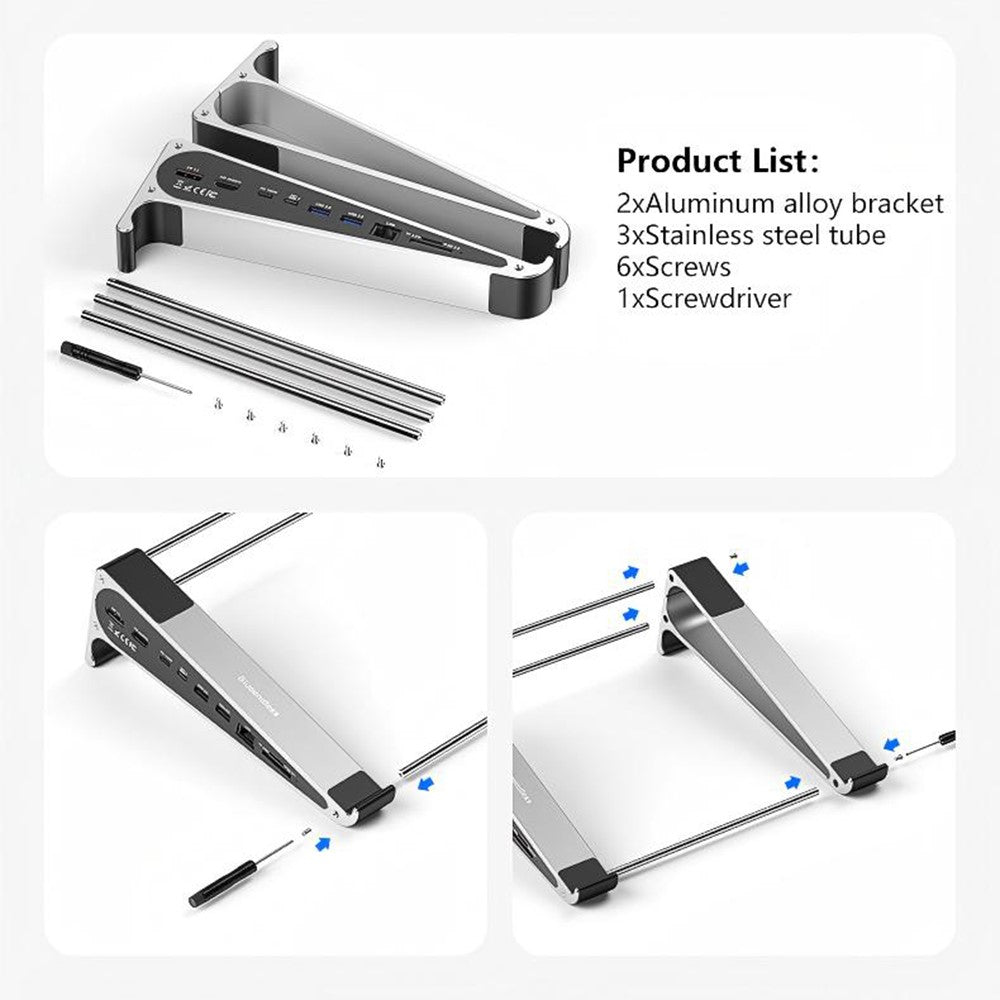 BLUEENDLESS ST708 7 in 1 Laptop Stand Riser Type-C Hub with 4K 60Hz HD + PD 100W + 3 USB 3.0 + TF Card Reader