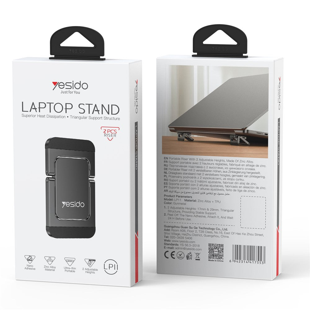 YESIDO LP11 2Pcs Laptop Riser Stand Zinc Alloy Adjustable Height Cooling Stand for Notebook Triangular Support