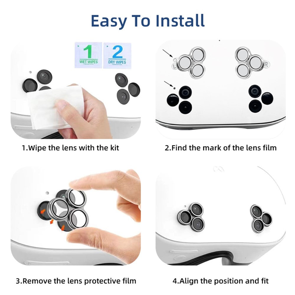 2Pcs For Meta Quest 3S Front Lens Alloy + Tempered Glass Anti-Explosion Protective Film