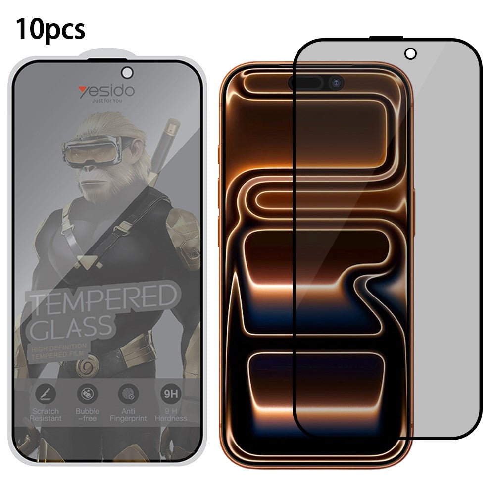 YESIDO TG31 10Pcs / Set For iPhone 17 Pro Max Privacy Screen Protector 9H Hardness Anti Fingerprint Tempered Glass