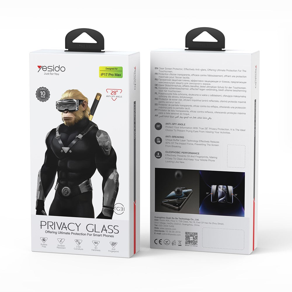 YESIDO TG31 10Pcs / Set For iPhone 17 Pro Max Privacy Screen Protector 9H Hardness Anti Fingerprint Tempered Glass