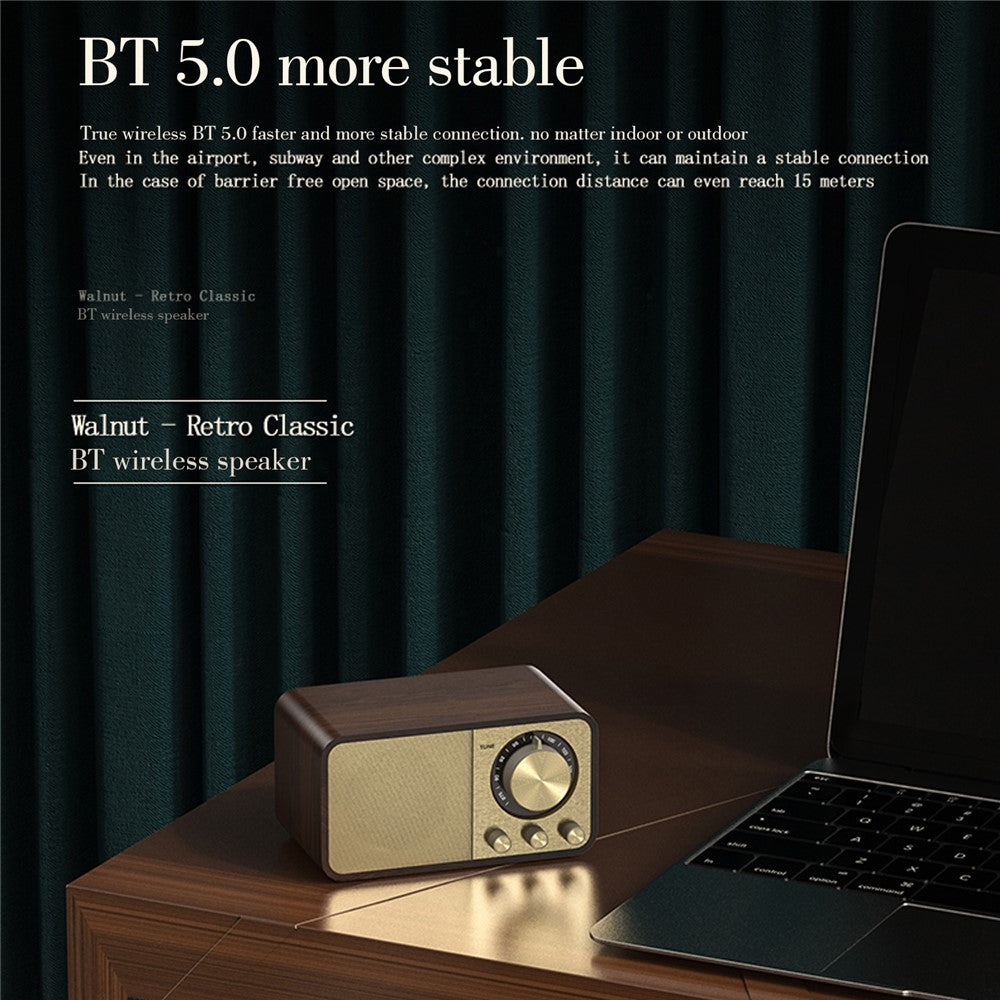 JY-66 Retro Trä Trådlös Bluetooth-kompatibel 5.0 Högtalare Super Bass Subwoofer FM-radio Stödjer TF-kort U Disk Aux In (CE-certifierad)