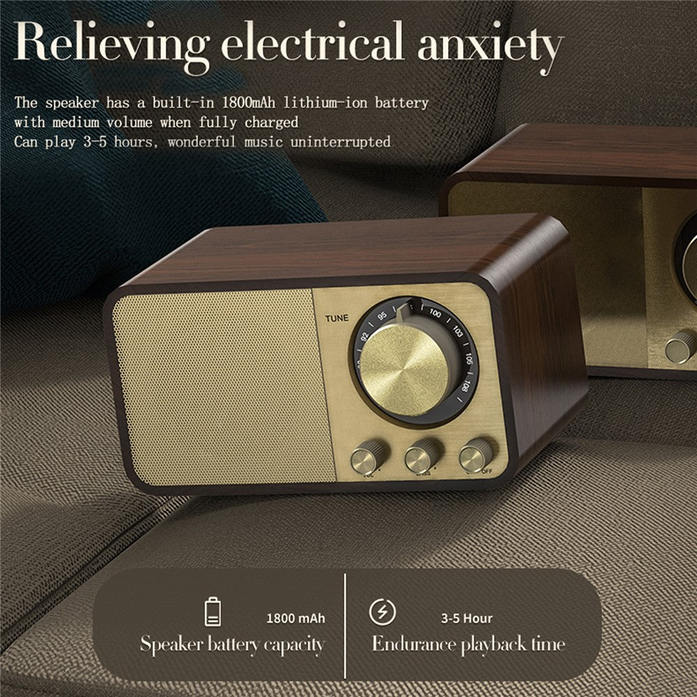 JY-66 Retro Trä Trådlös Bluetooth-kompatibel 5.0 Högtalare Super Bass Subwoofer FM-radio Stödjer TF-kort U Disk Aux In (CE-certifierad)