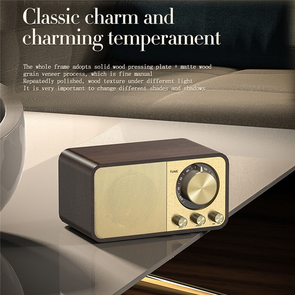 JY-66 Retro Trä Trådlös Bluetooth-kompatibel 5.0 Högtalare Super Bass Subwoofer FM-radio Stödjer TF-kort U Disk Aux In (CE-certifierad)