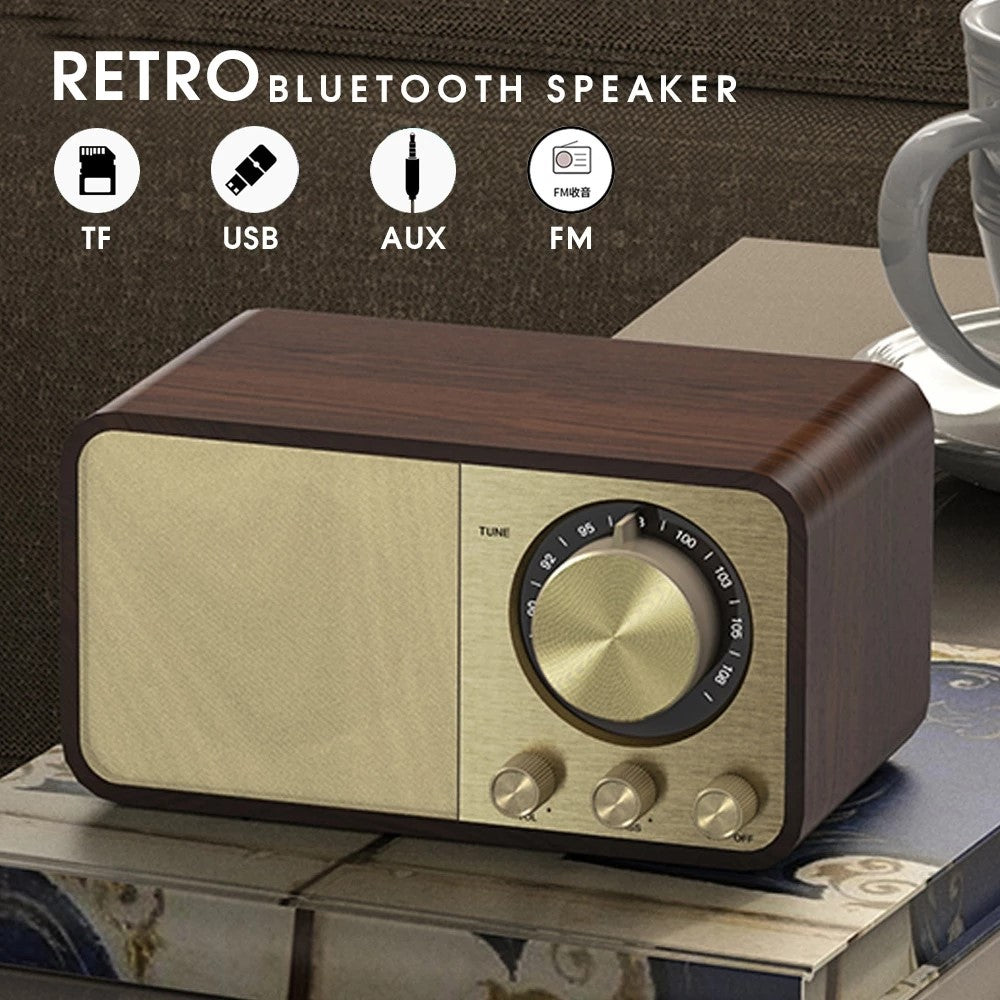 JY-66 Retro Trä Trådlös Bluetooth-kompatibel 5.0 Högtalare Super Bass Subwoofer FM-radio Stödjer TF-kort U Disk Aux In (CE-certifierad)