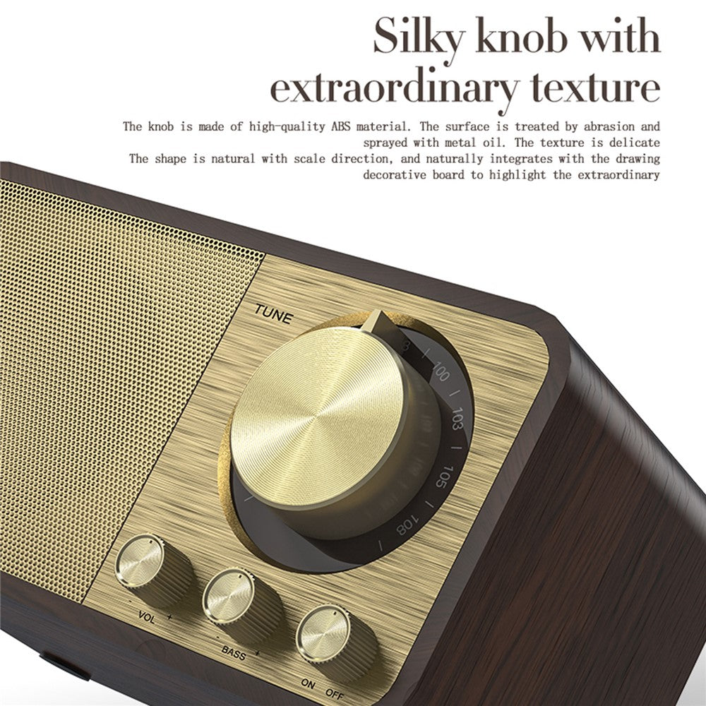 JY-66 Retro Trä Trådlös Bluetooth-kompatibel 5.0 Högtalare Super Bass Subwoofer FM-radio Stödjer TF-kort U Disk Aux In (CE-certifierad)