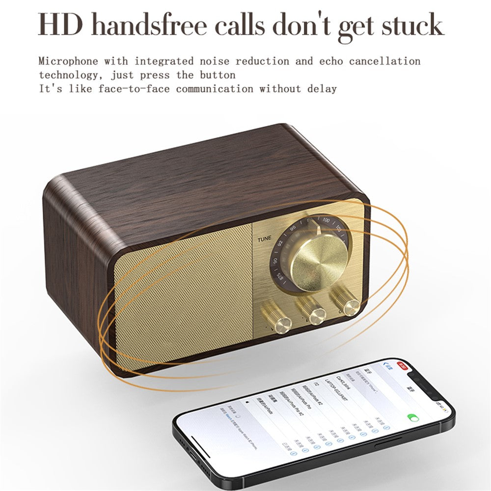 JY-66 Retro Trä Trådlös Bluetooth-kompatibel 5.0 Högtalare Super Bass Subwoofer FM-radio Stödjer TF-kort U Disk Aux In (CE-certifierad)