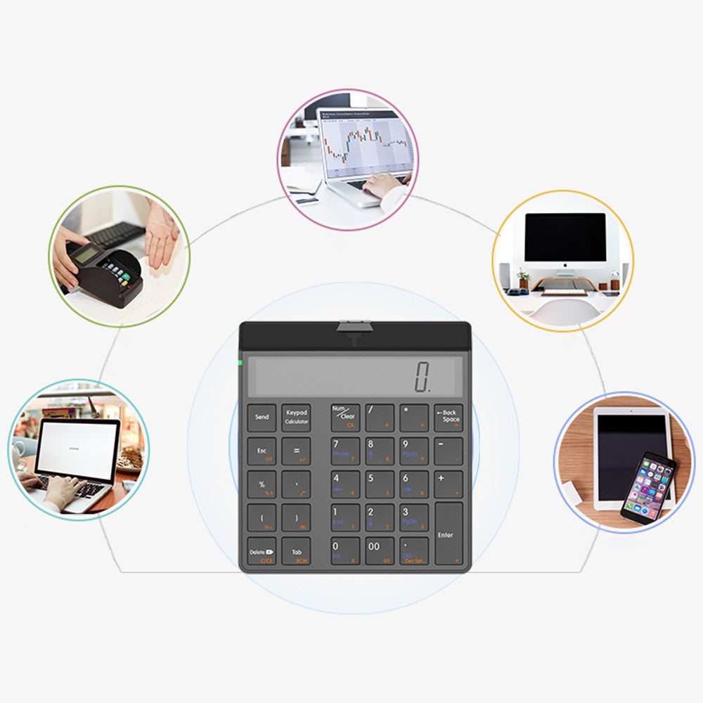 SUNREED KC9001S Wireless Numeric Keypad 12-Digit LCD Display 28-Keys Financial Accounting Rechargeable Number Keyboard for Laptop Desktop PC