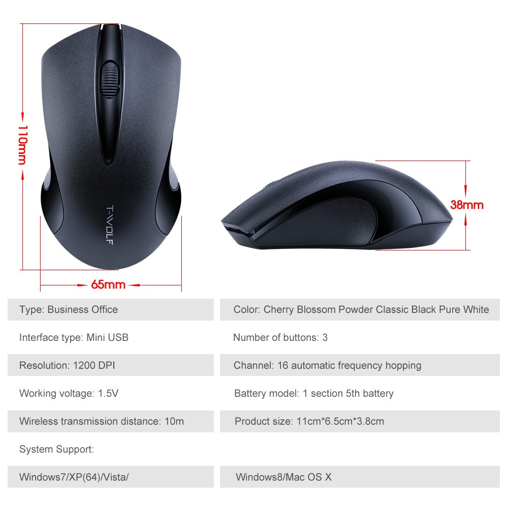 T-WOLF Q2 Portable Computer Mice for PC Notebook Laptop Wireless Mouse