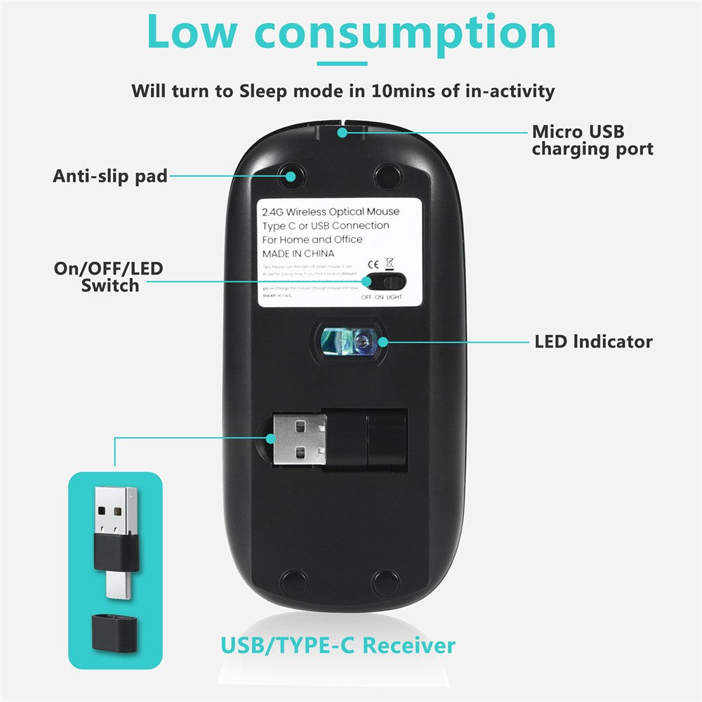 E39 Rechargeable 2.4G Wireless Gaming Mouse 1600DPI RGB Breathing Light Computer Laptop Ergonomic Mice