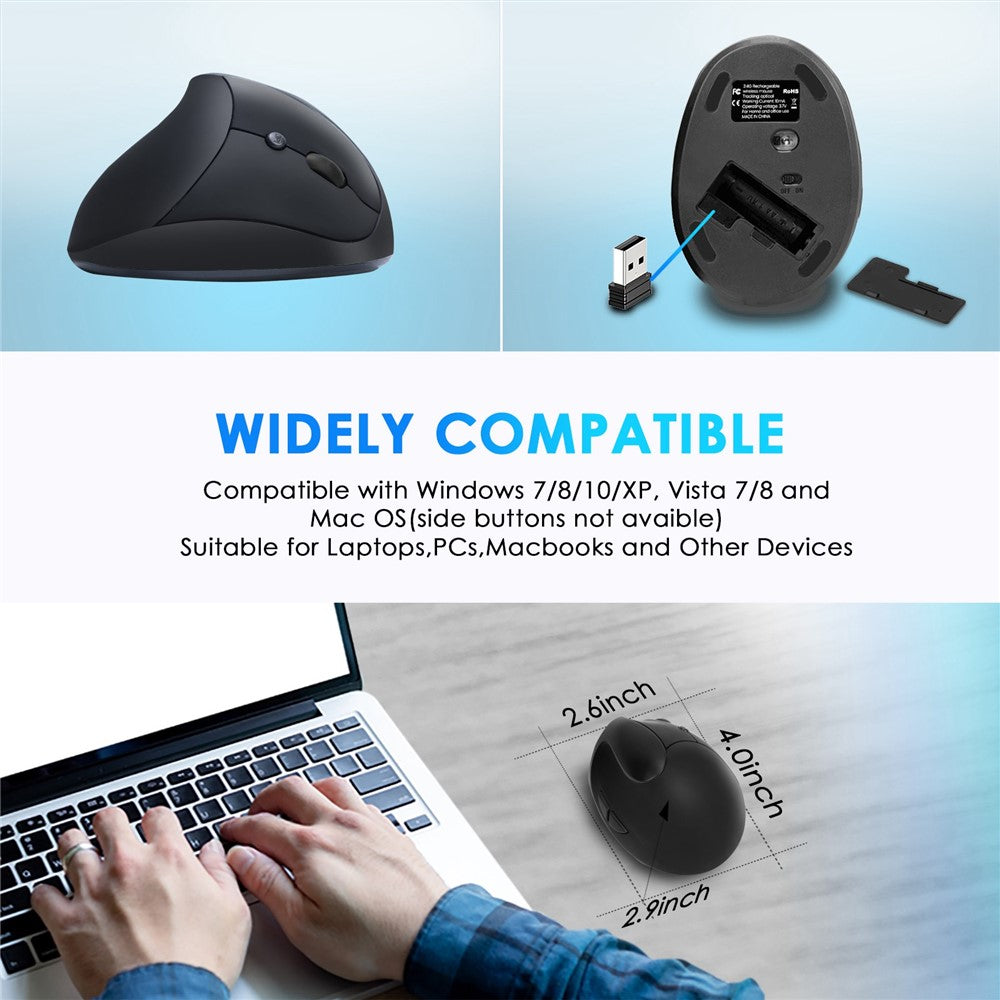 E11 2.4G Wireless Mouse Portable Vertical Ergonomic Mouse with 6 Keys/3 Adjustable DPI (Dry Battery Version)