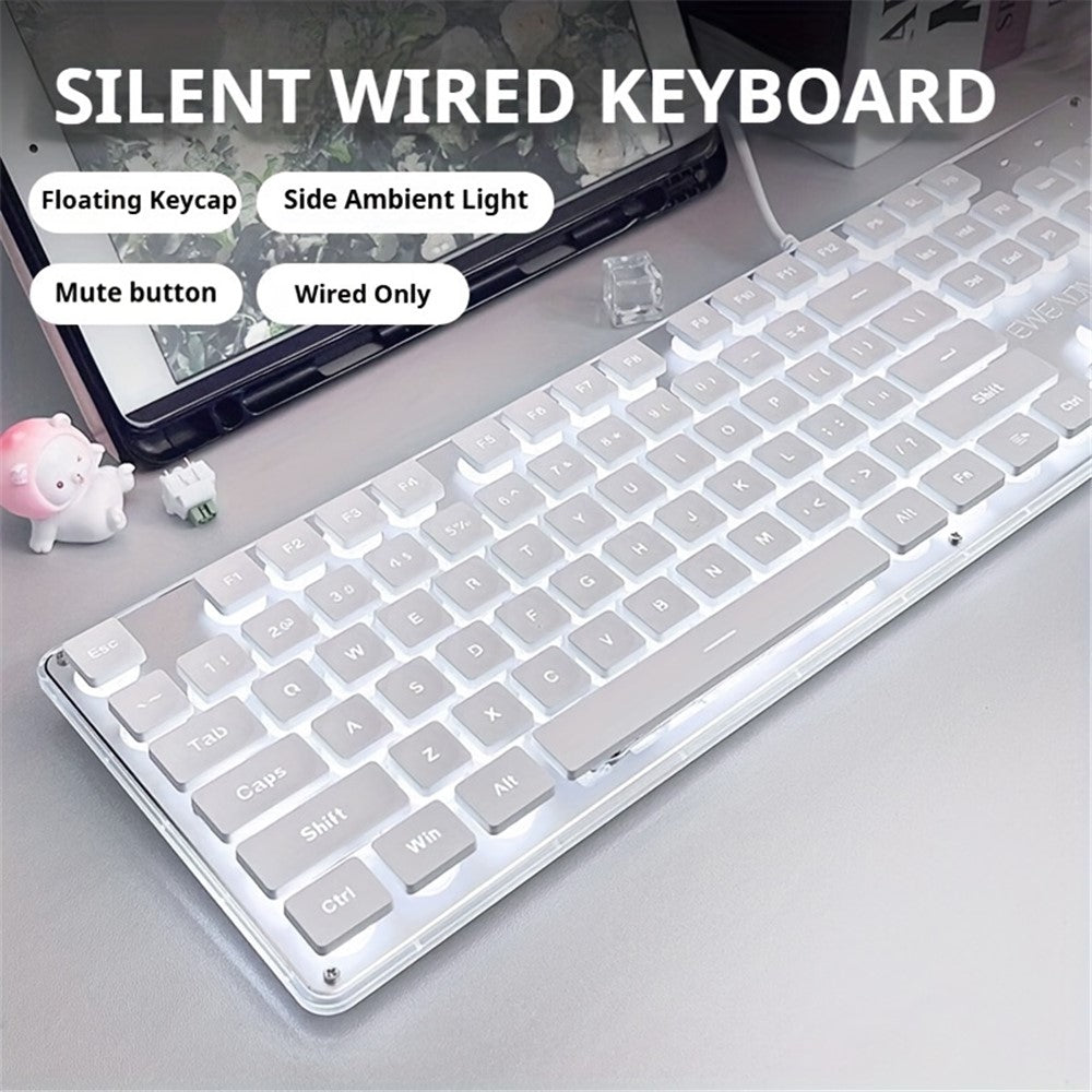 EWEADN GX710 Stilfuldt Hjemmekontor Computer Laptop Tastatur USB Kablet Lydløst Baggrundsbelyst Tastatur