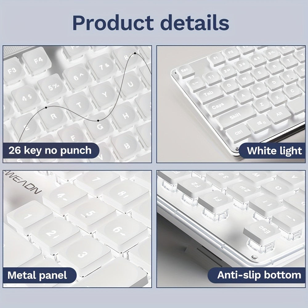 EWEADN GX710 Stilfuldt Hjemmekontor Computer Laptop Tastatur USB Kablet Lydløst Baggrundsbelyst Tastatur