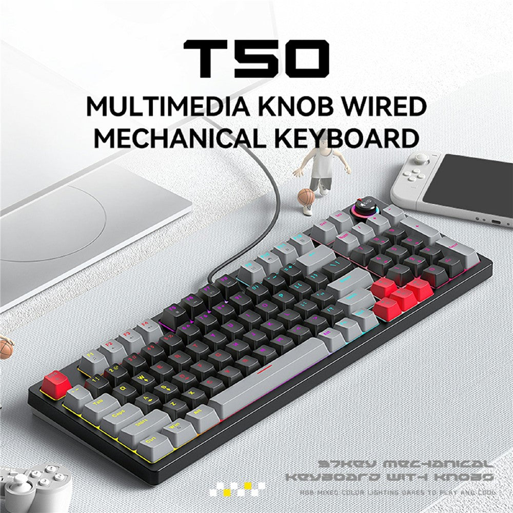 T-WOLF T50 Mechanical Keyboard with RGB Backlit 96 + 1 Keys USB Wired Keyboard for PC Gaming