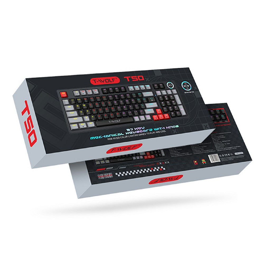 T-WOLF T50 Mechanical Keyboard with RGB Backlit 96 + 1 Keys USB Wired Keyboard for PC Gaming