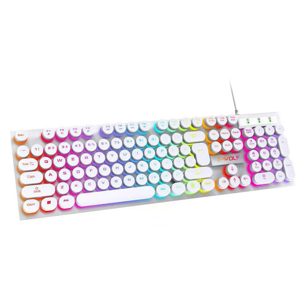 T-WOLF T80 Gaming Keyboard Retro Punk Round Keycap Wired Mechanical Keyboard with Colorful Backlight