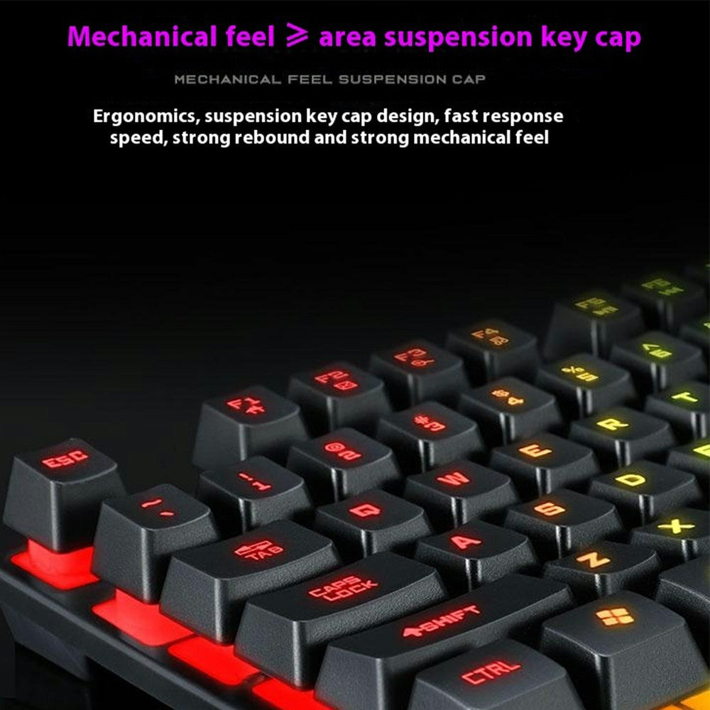 T-WOLF T20 USB Kablet Gaming Tastatur med Farverig Baggrundsbelysning Ergonomisk Mekanisk Tastatur