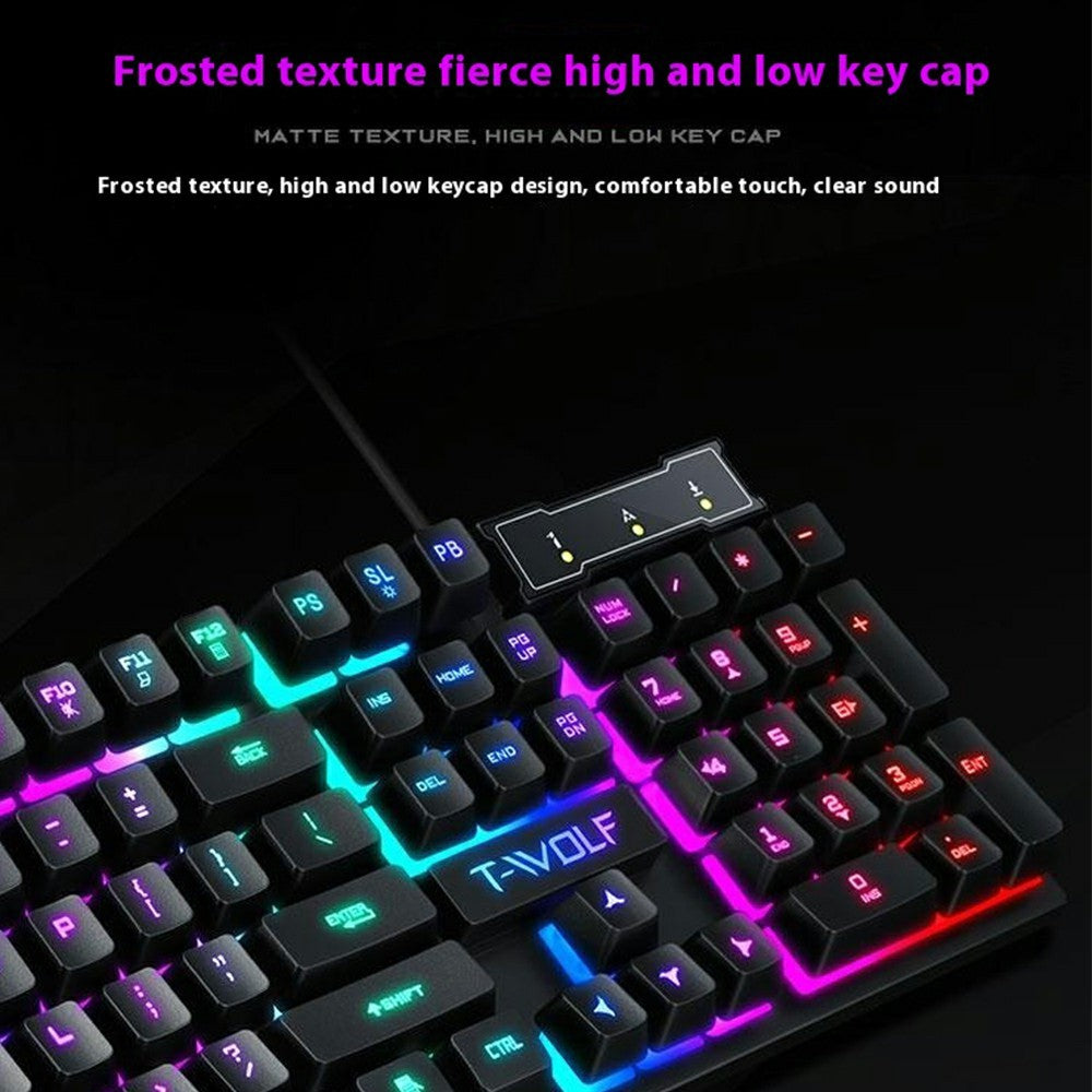 T-WOLF T20 USB Kablet Gaming Tastatur med Farverig Baggrundsbelysning Ergonomisk Mekanisk Tastatur