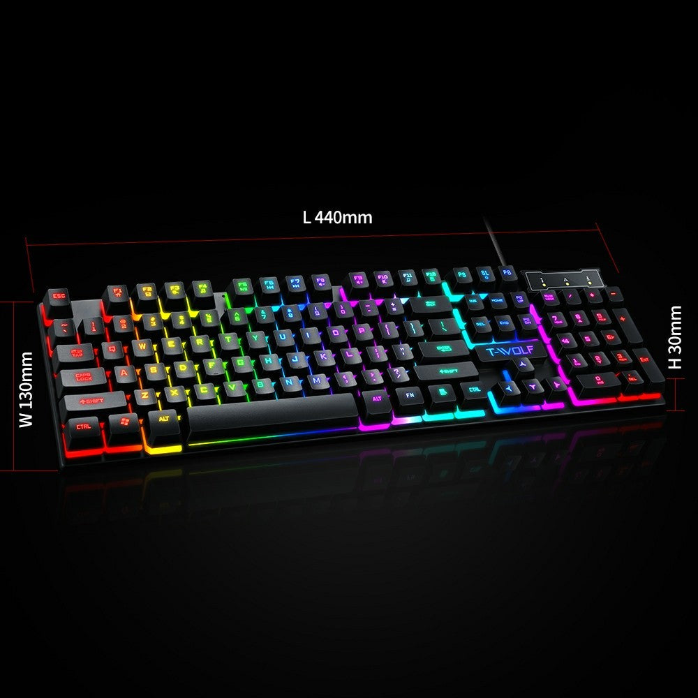 T-WOLF T20 USB Kablet Gaming Tastatur med Farverig Baggrundsbelysning Ergonomisk Mekanisk Tastatur
