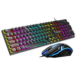 T-WOLF TF270 Retro Punk 104 Keys Mechanical Gaming Wired Keyboard and Mouse Combo Set with Colorful Backlight
