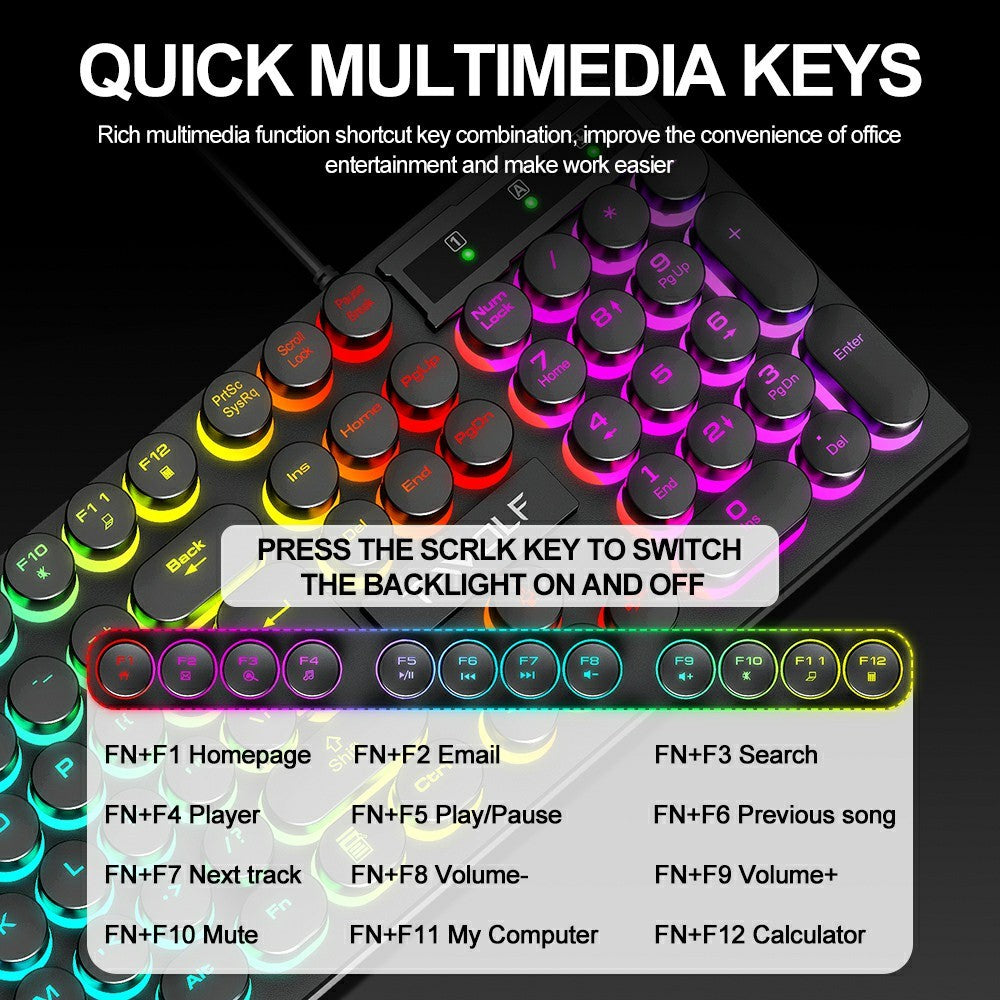 T-WOLF TF270 Retro Punk 104 Keys Mechanical Gaming Wired Keyboard and Mouse Combo Set with Colorful Backlight