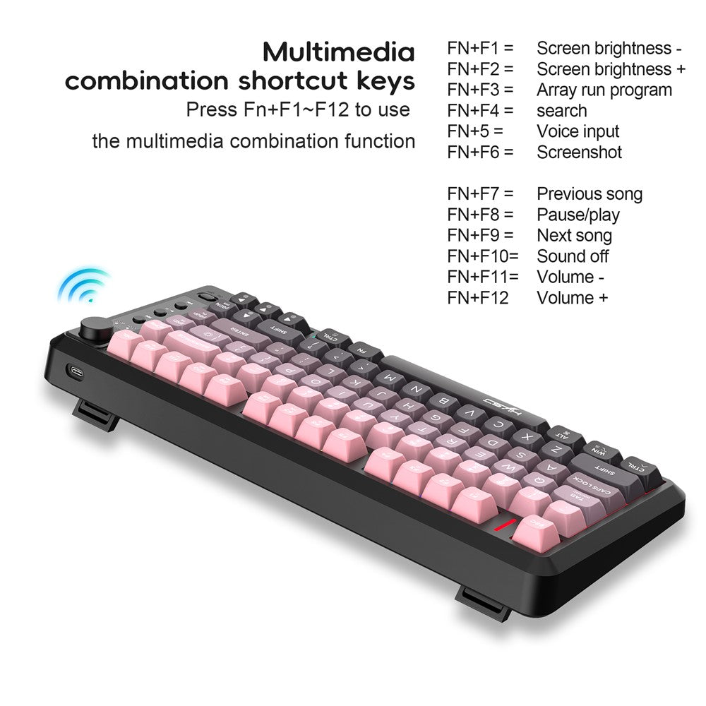 HXSJ L400 81 taster membran tastatur 2.4G + Bluetooth-kompatibelt trådløst tri-mode tastatur med RGB baggrundslys