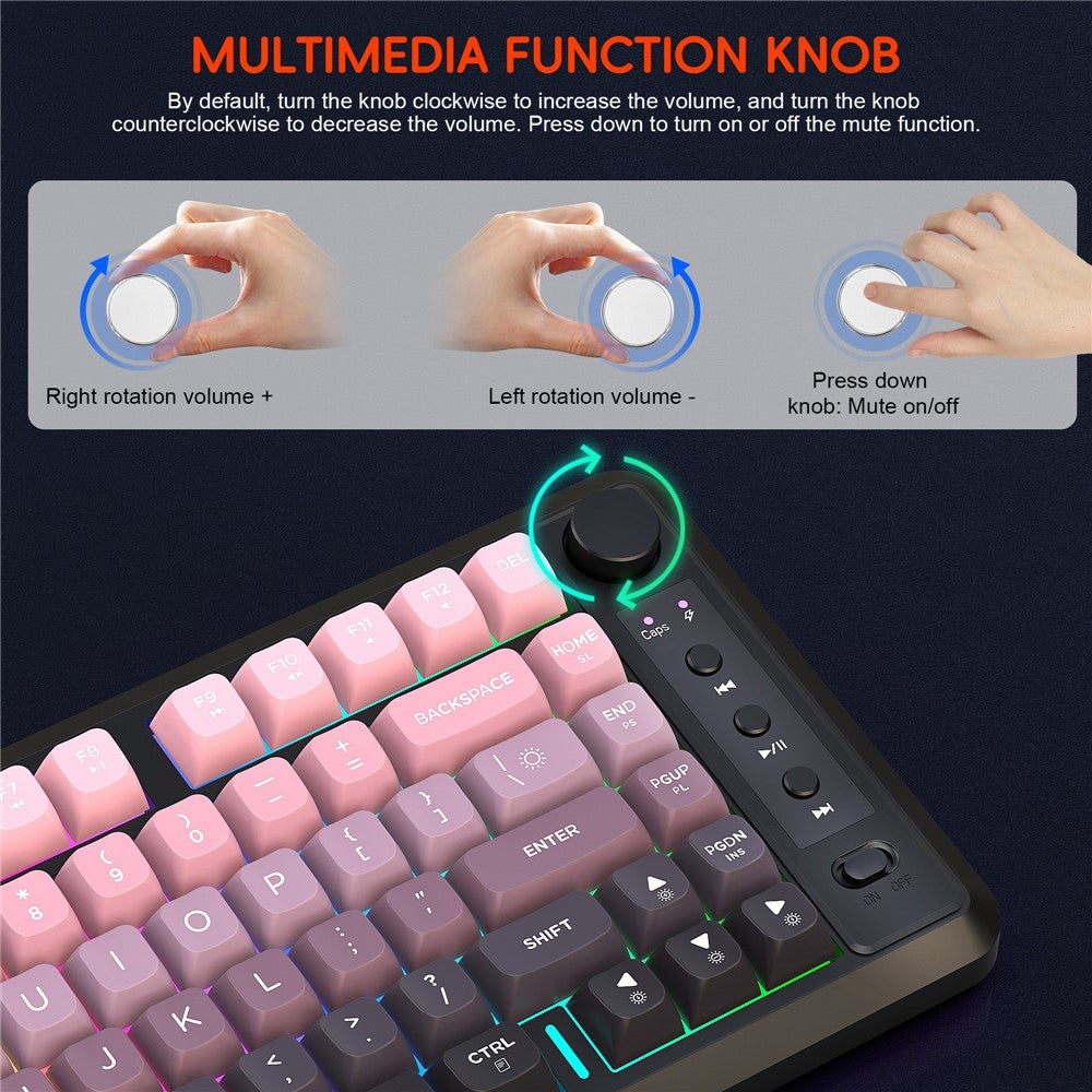HXSJ L400 81 taster membran tastatur 2.4G + Bluetooth-kompatibelt trådløst tri-mode tastatur med RGB baggrundslys