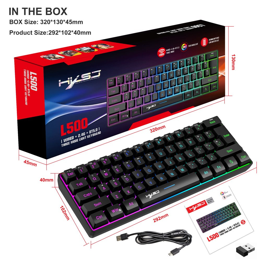 HXSJ L500 61 Keys Gaming Keyboard 2.4G / Bluetooth-compatible / Wired Triple Mode Membrane Keyboard with RGB Backlit